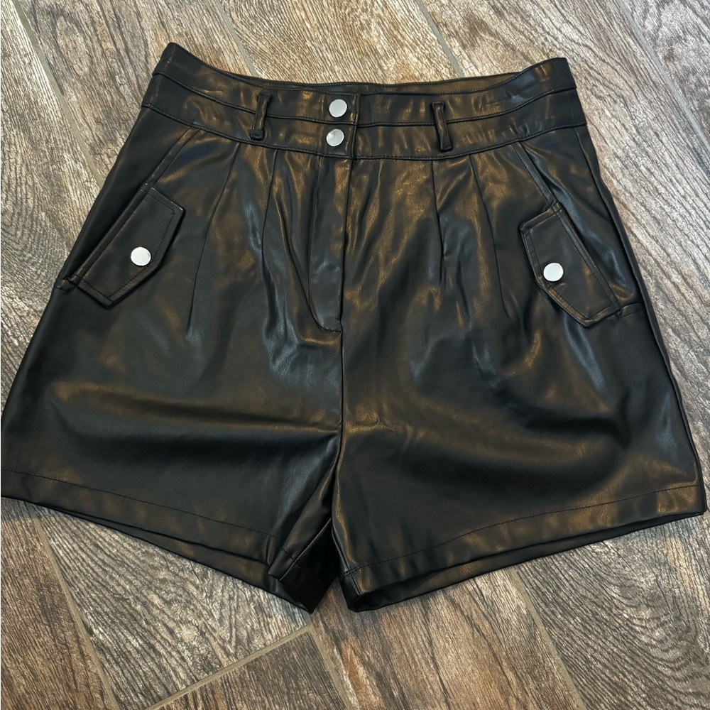 Love Tree faux leather black shorts